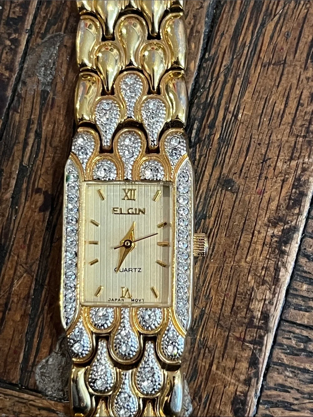 Vintage Elgin Women's Gold Tone Crystal-Accent Bracelet Watch